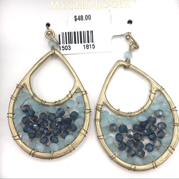 Mythologie Jewelry Mythologie Blue Gold Wire Hoop Dangle Earrings